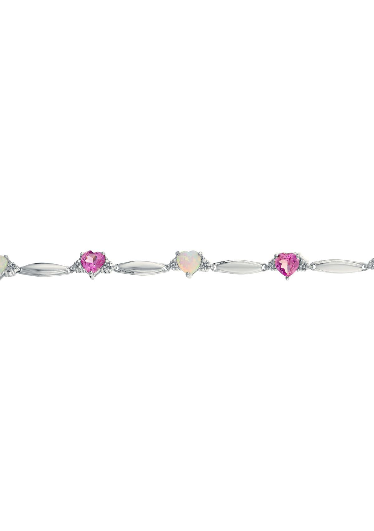 5 ct. t.w.Created Pink Sapphire, Created Opal and Diamond Accent Bracelet in Sterling Silver