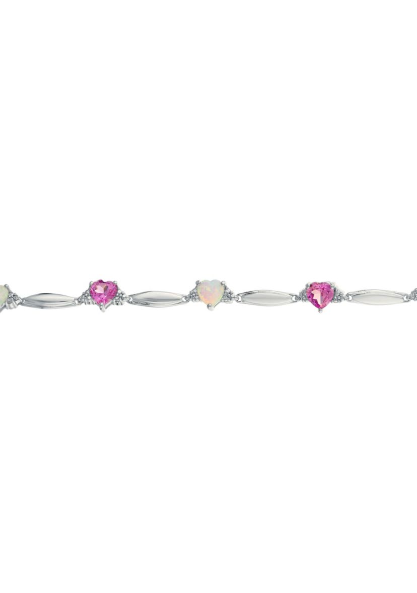 5 ct. t.w.Created Pink Sapphire, Created Opal and Diamond Accent Bracelet in Sterling Silver