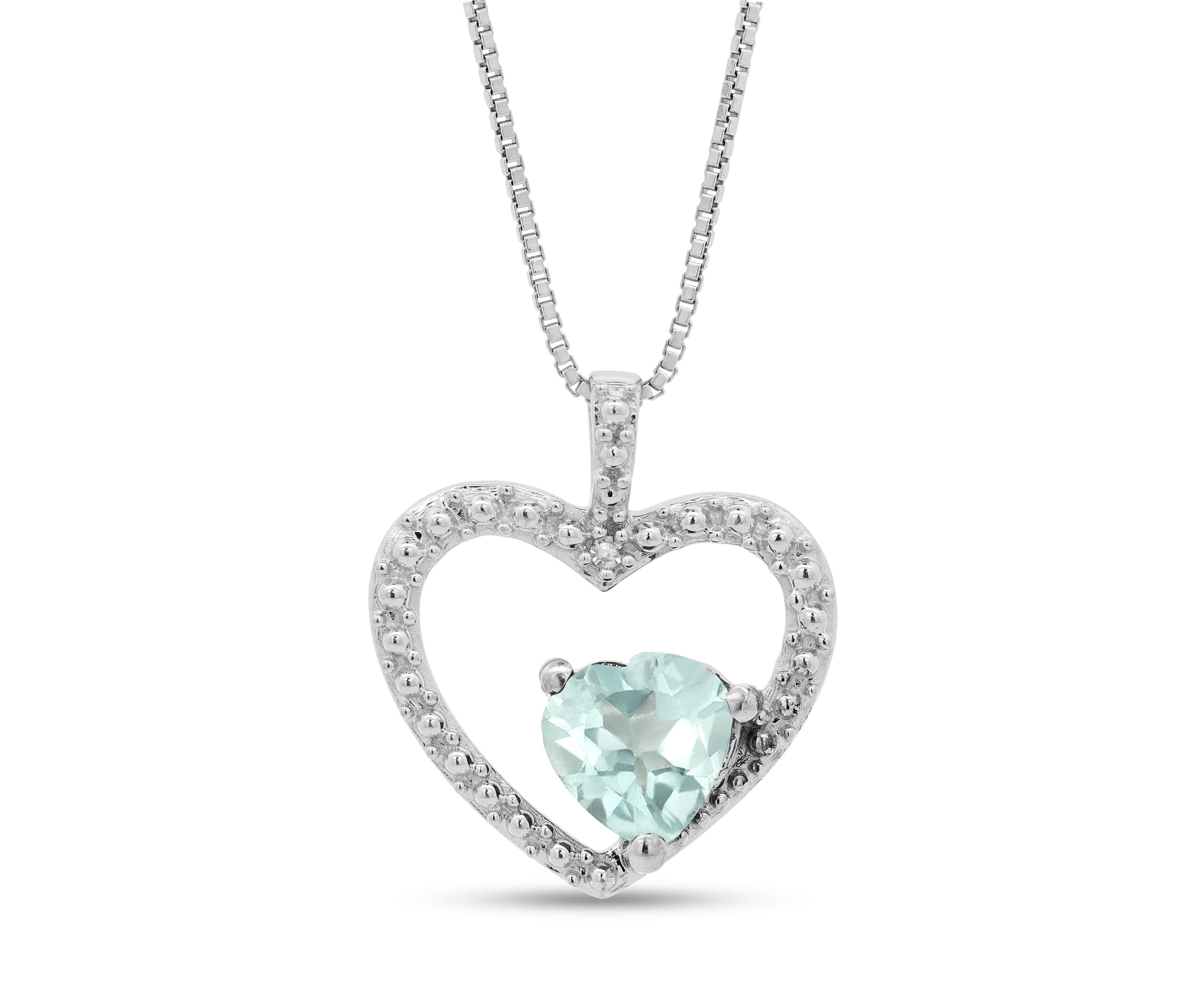 Lab Created Sterling Silver Created Aquamarine and Diamond Accent Heart Pendant