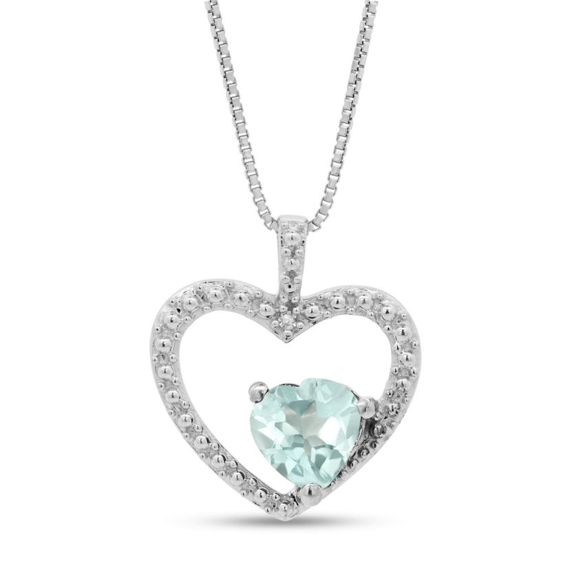 Lab Created Sterling Silver Created Aquamarine and Diamond Accent Heart Pendant