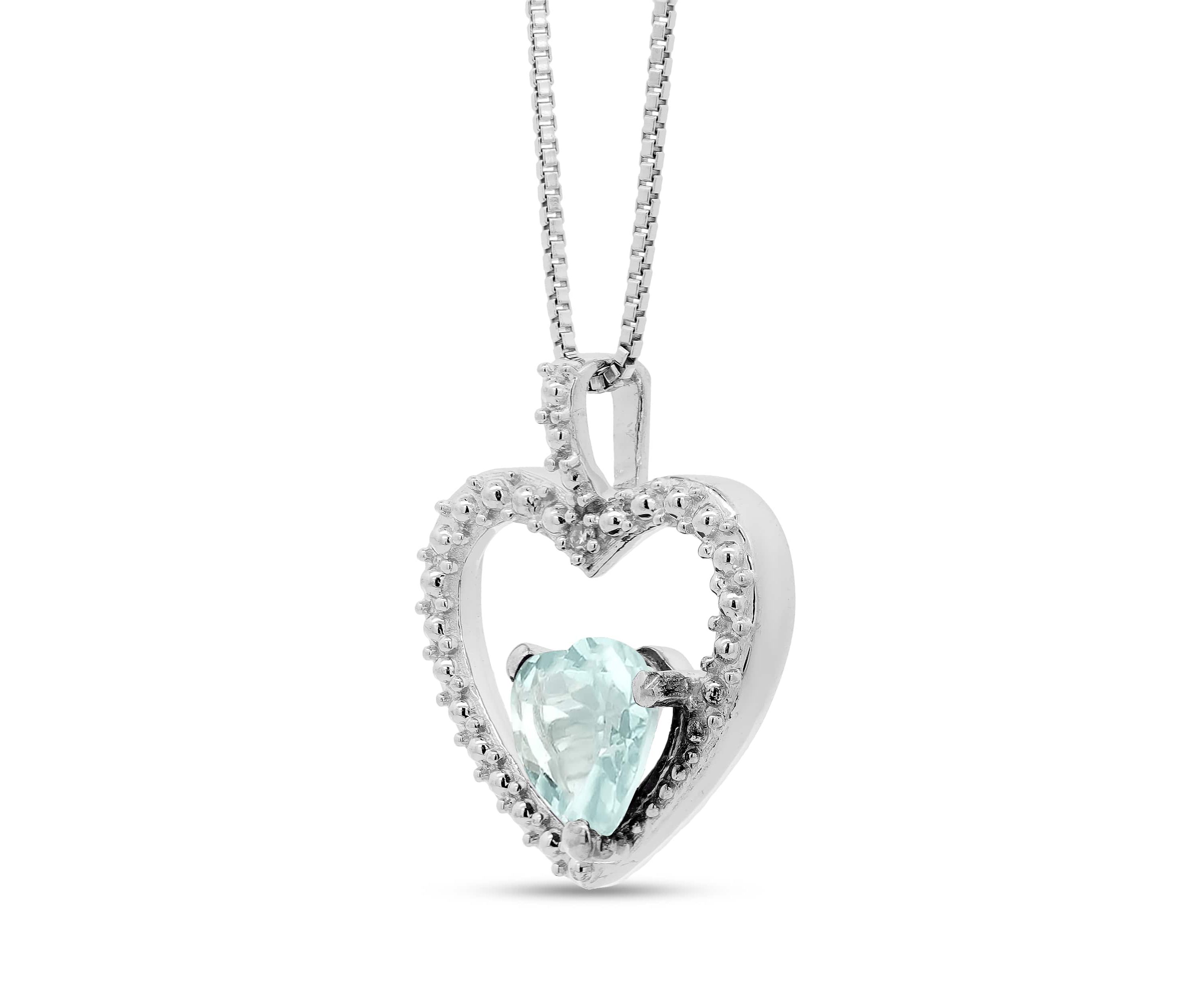 Lab Created Sterling Silver Created Aquamarine and Diamond Accent Heart Pendant