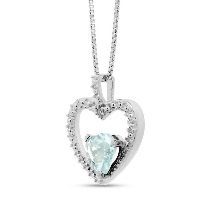 Lab Created Sterling Silver Created Aquamarine and Diamond Accent Heart Pendant