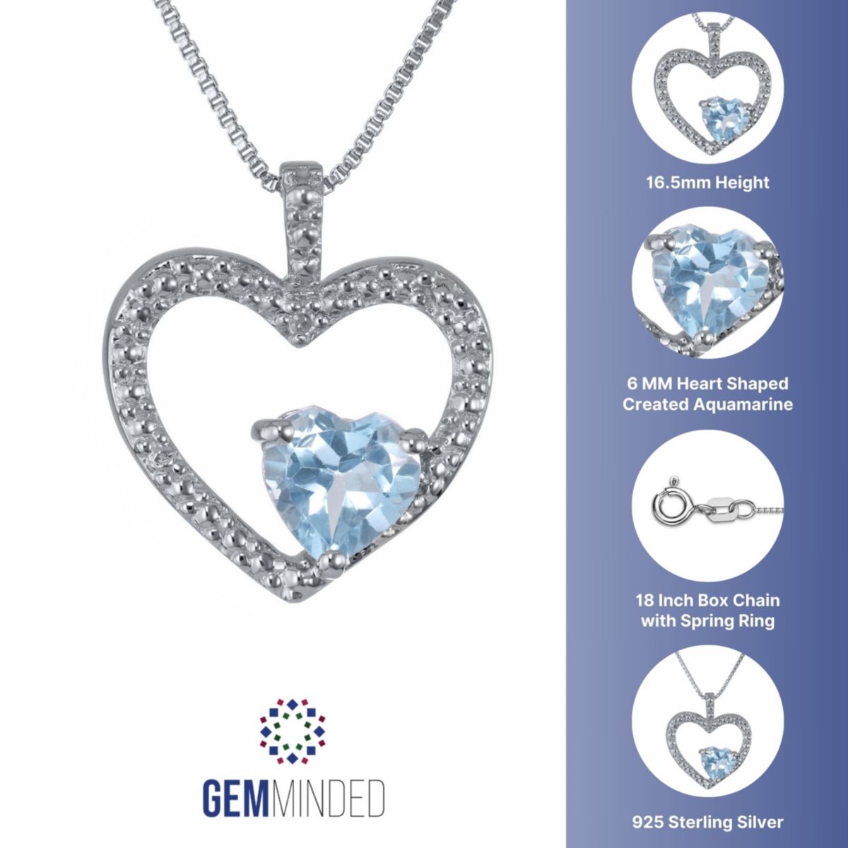 Lab Created Sterling Silver Created Aquamarine and Diamond Accent Heart Pendant