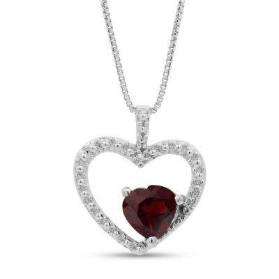 Gemminded Lab Created Sterling Silver Garnet and Diamond Accent Heart Pendant, 18 in