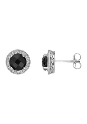 Belk & Co 3 Ct. T.w. Black Onyx, Created White Sapphire And Diamond Accent Earrings In Sterling Silver