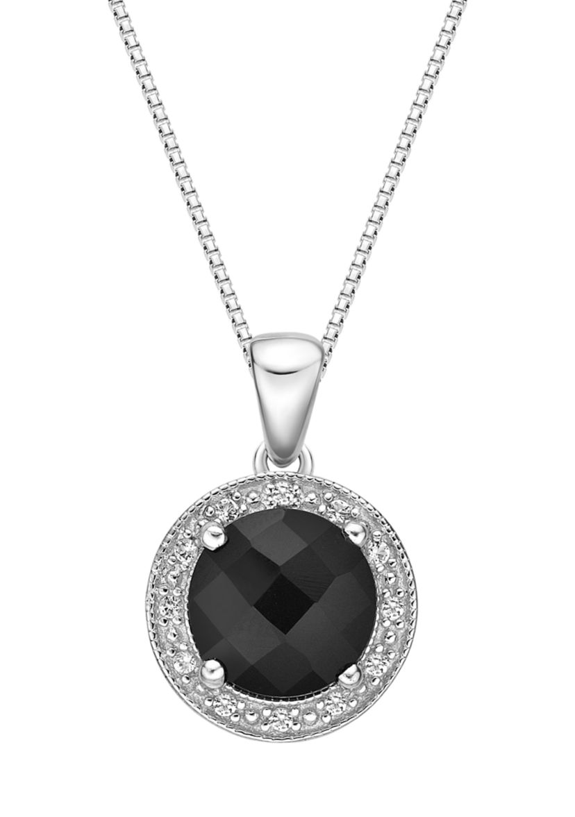 2.35 ct. t.w. Black Onyx, Created White Sapphire and Diamond Accent Pendant Necklace in Sterling Silver