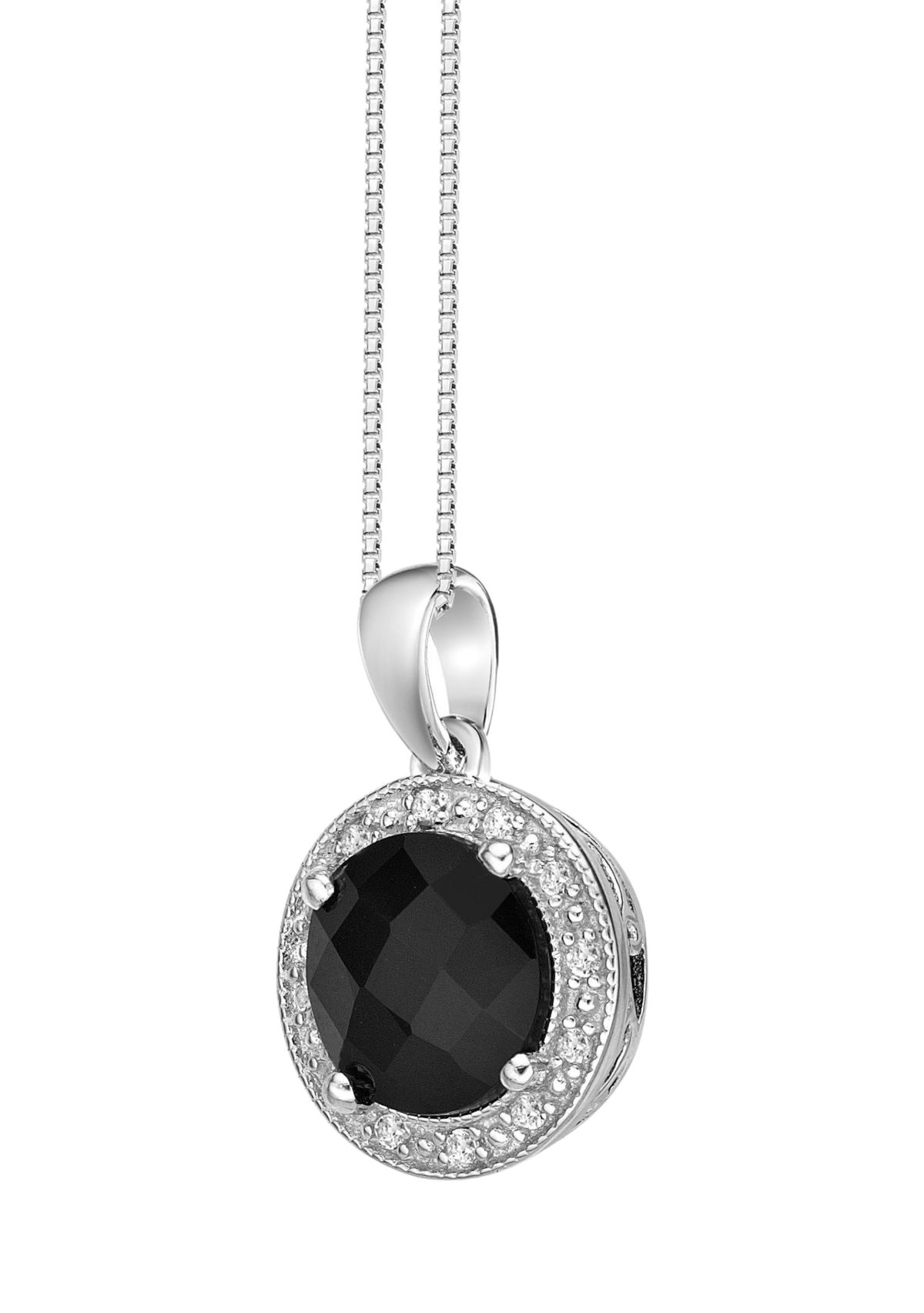 2.35 ct. t.w. Black Onyx, Created White Sapphire and Diamond Accent Pendant Necklace in Sterling Silver