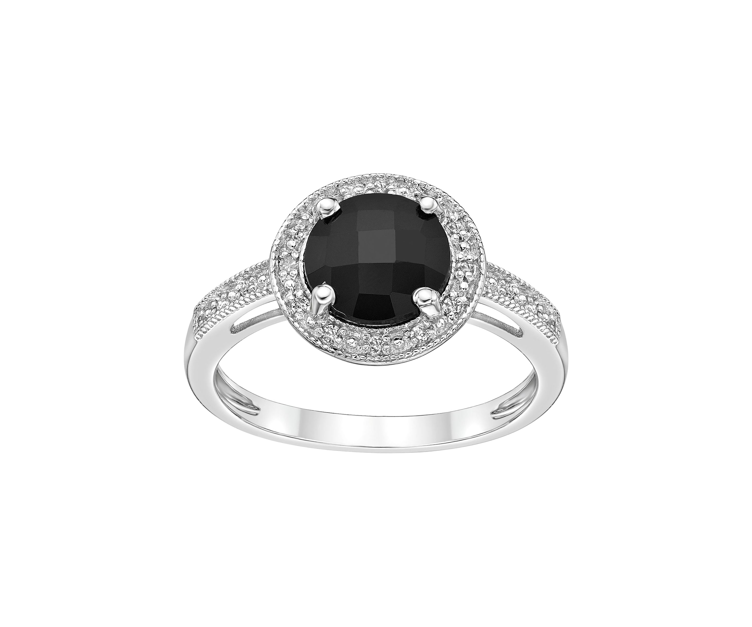 2.35 ct. t.w. Black Onyx, Created White Sapphire and Diamond Accent Ring in Sterling Silver