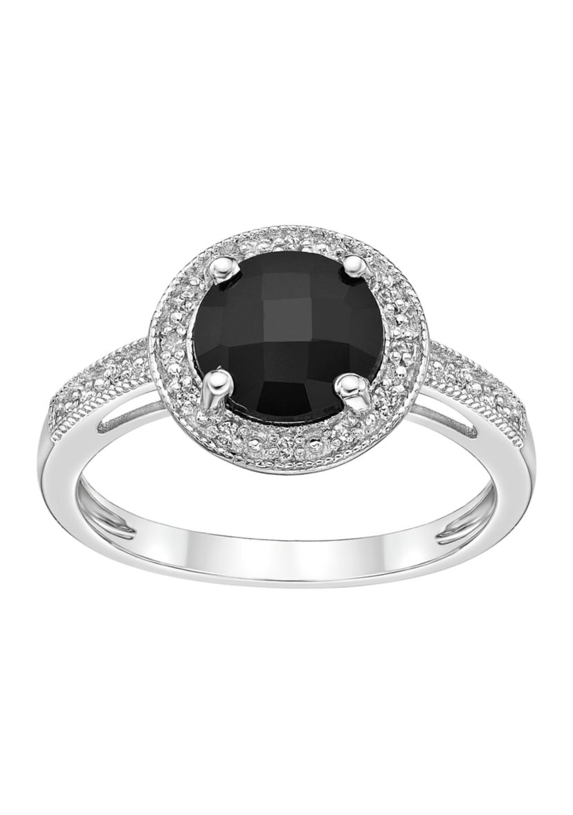 2.35 ct. t.w. Black Onyx, Created White Sapphire and Diamond Accent Ring in Sterling Silver