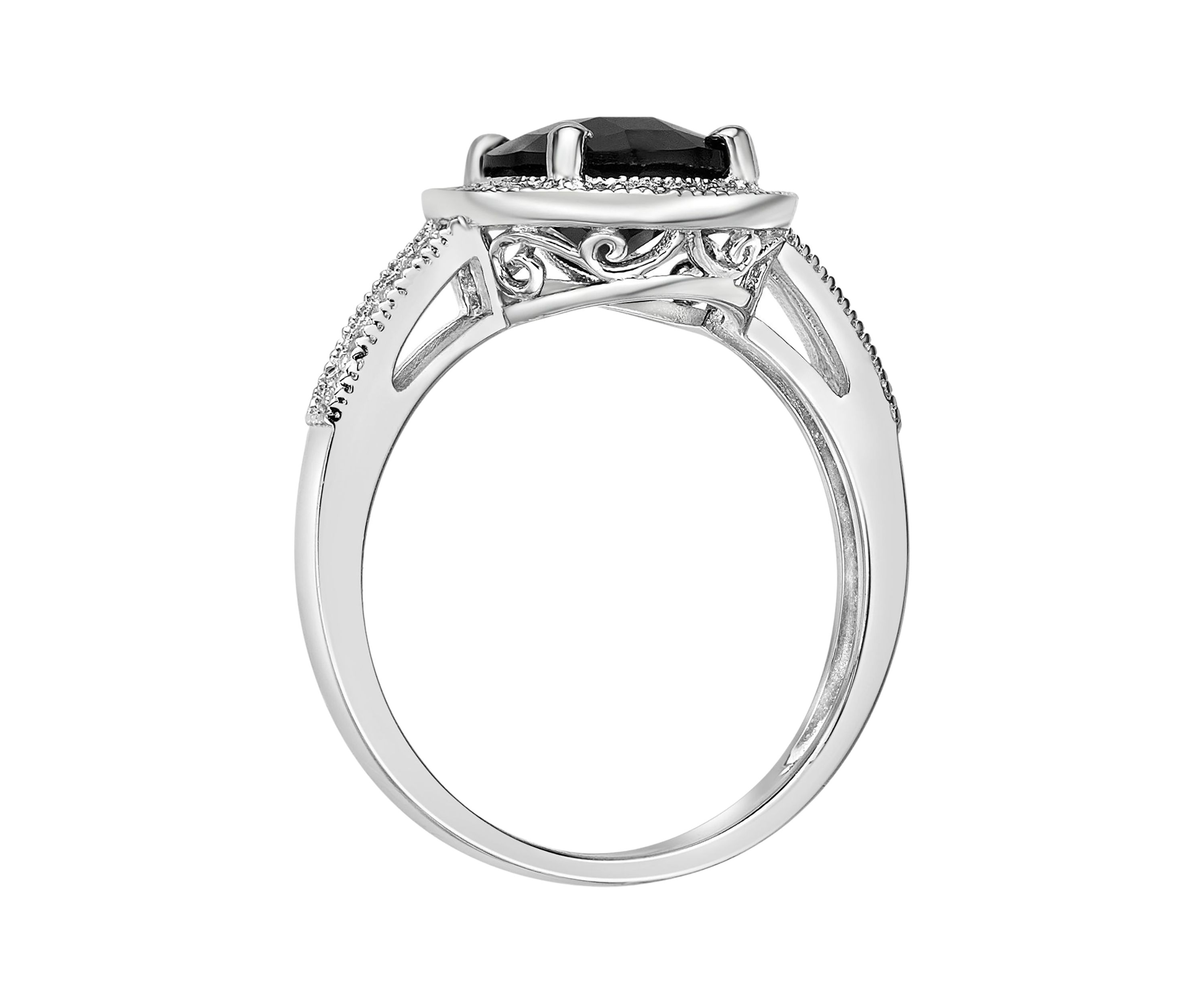 2.35 ct. t.w. Black Onyx, Created White Sapphire and Diamond Accent Ring in Sterling Silver