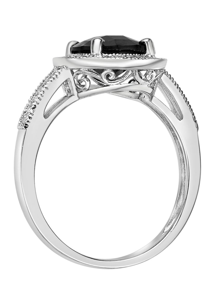 2.35 ct. t.w. Black Onyx, Created White Sapphire and Diamond Accent Ring in Sterling Silver