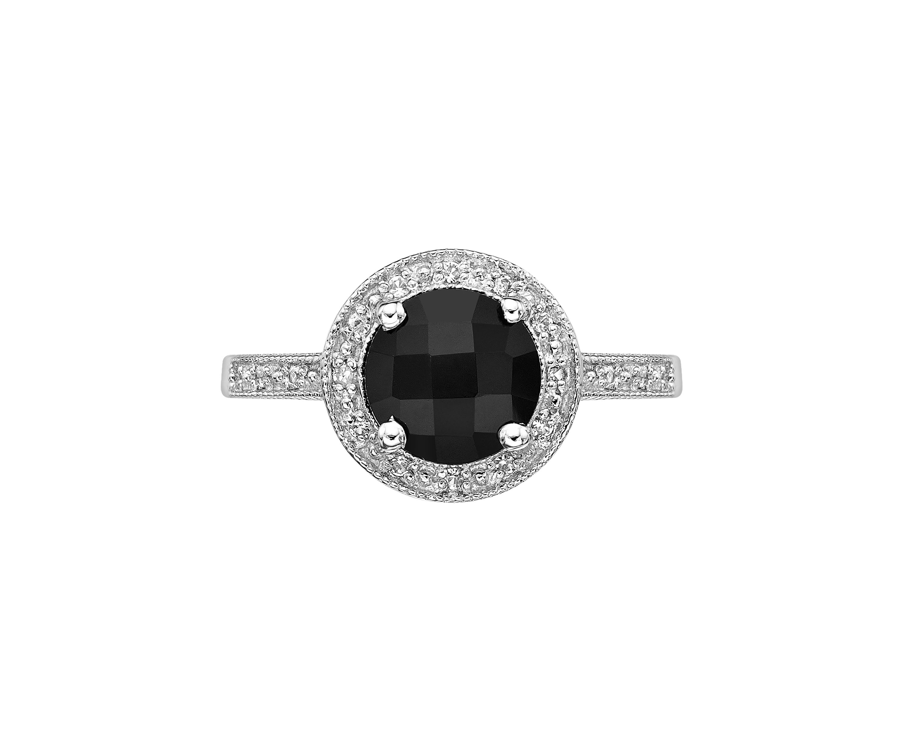 2.35 ct. t.w. Black Onyx, Created White Sapphire and Diamond Accent Ring in Sterling Silver