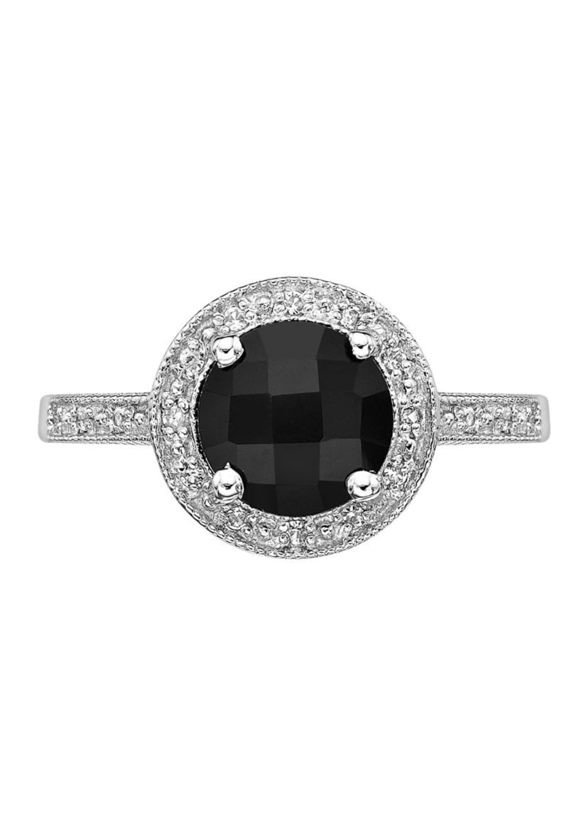 2.35 ct. t.w. Black Onyx, Created White Sapphire and Diamond Accent Ring in Sterling Silver