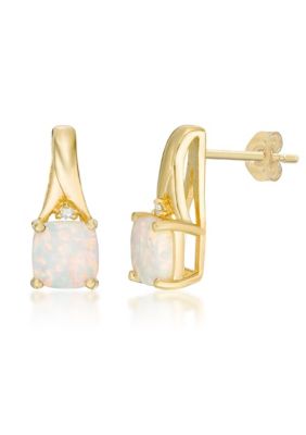 Gemminded Lab Created 0.9 ct. t.w. Lab-created Opal and Diamond Accent Earrings in Gold Plated Sterling Silver, White