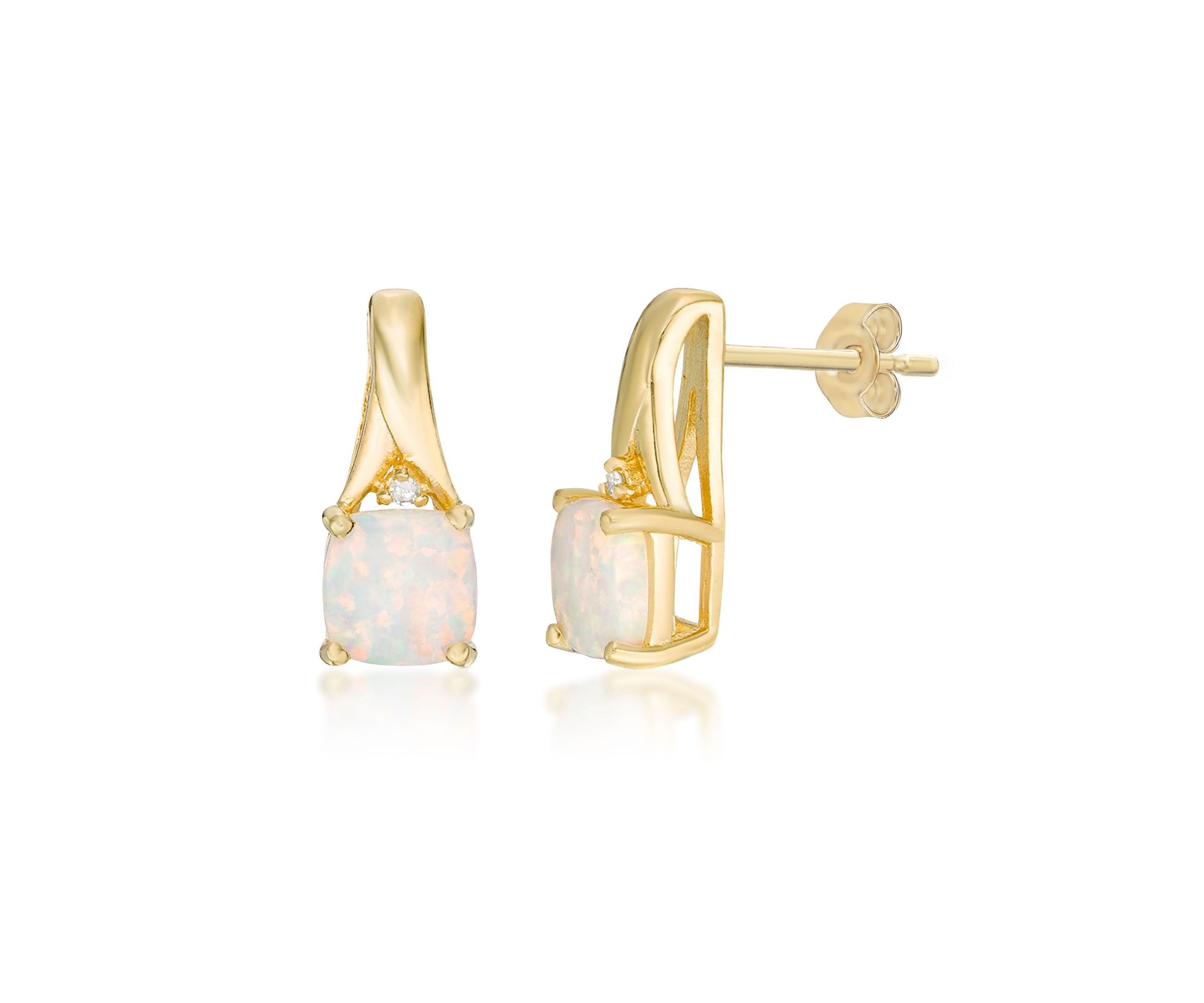 Lab Created 0.9 ct. t.w. Lab-created Opal and Diamond Accent Earrings in Gold Plated Sterling Silver