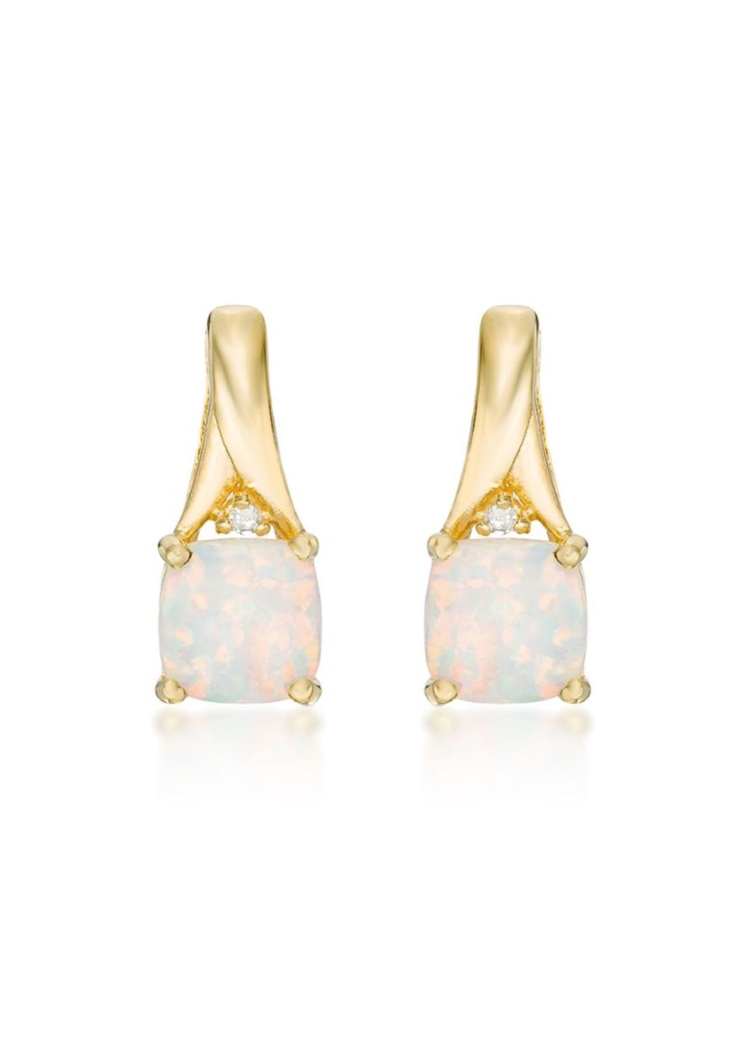 Lab Created 0.9 ct. t.w. Lab-created Opal and Diamond Accent Earrings in Gold Plated Sterling Silver