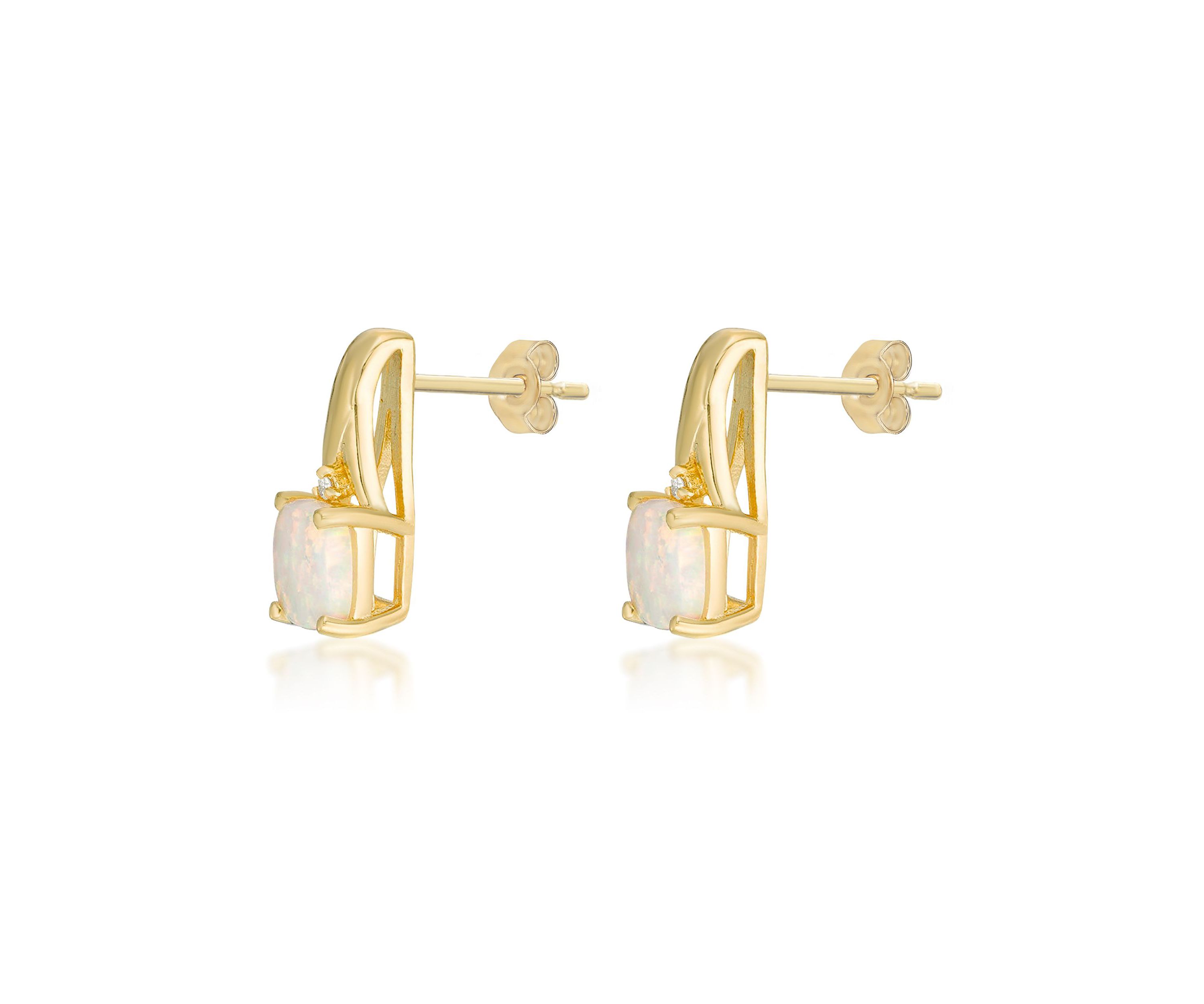 Lab Created 0.9 ct. t.w. Lab-created Opal and Diamond Accent Earrings in Gold Plated Sterling Silver