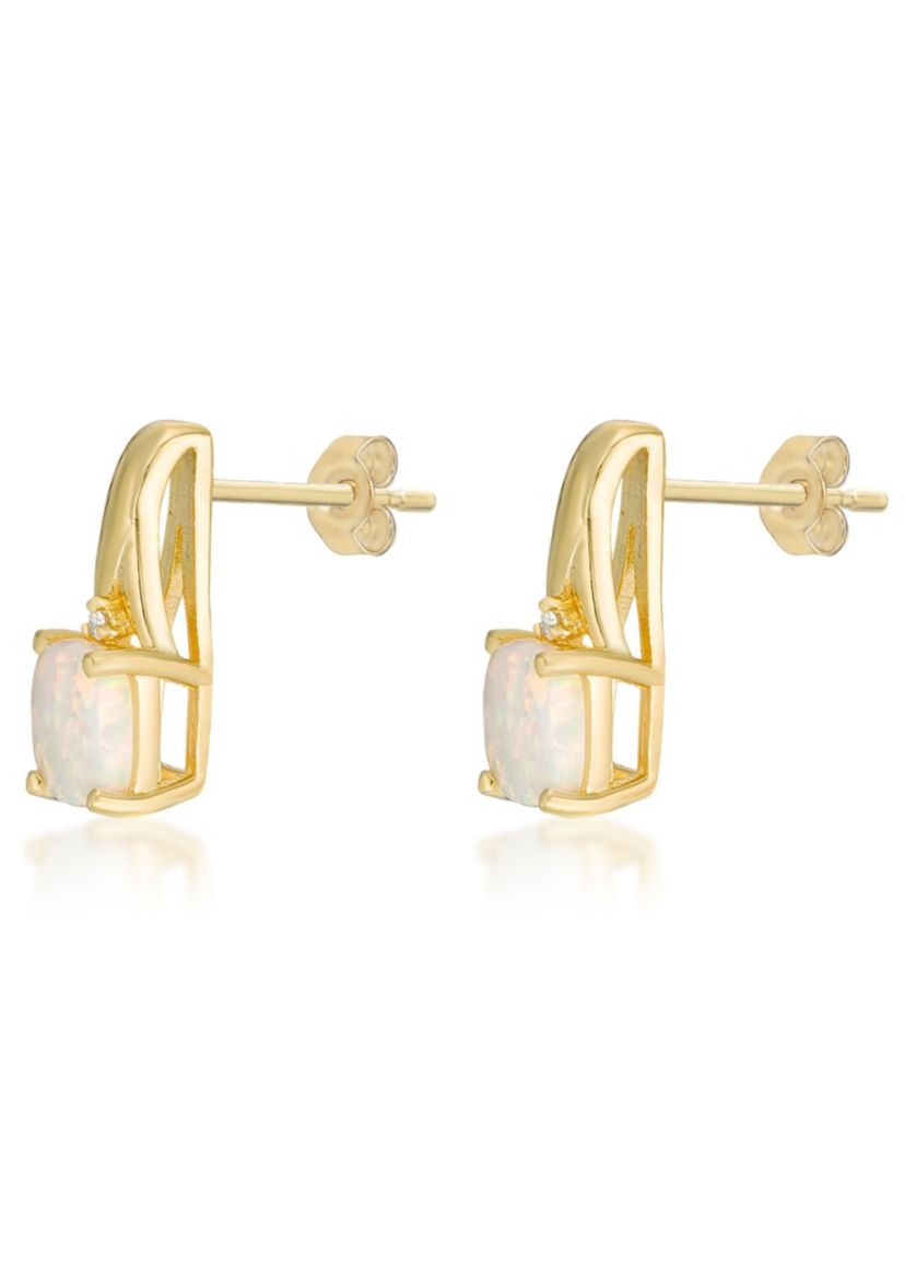 Lab Created 0.9 ct. t.w. Lab-created Opal and Diamond Accent Earrings in Gold Plated Sterling Silver