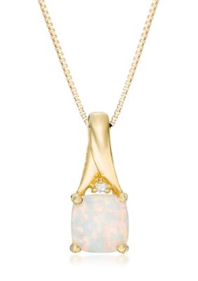 Gemminded Lab Created 0.65 ct. t.w. Lab-created Opal and Diamond Accent Pendant Necklace in Gold Plated Sterling Silver, White