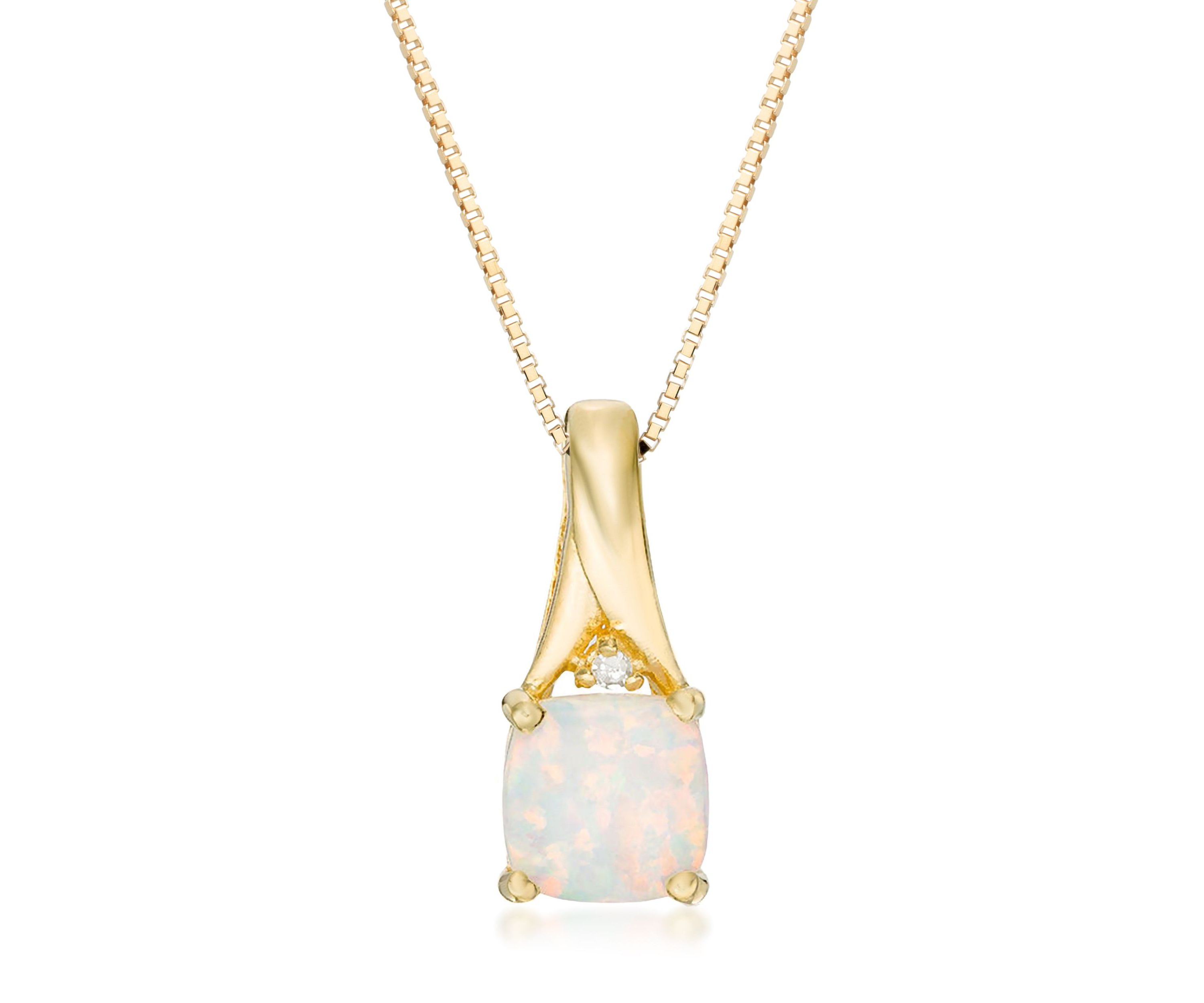 Lab Created 0.65 ct. t.w. Lab-created Opal and Diamond Accent Pendant Necklace in Gold Plated Sterling Silver