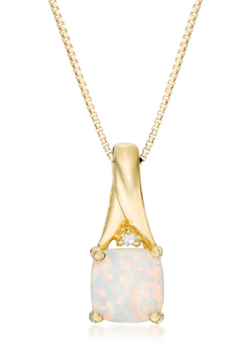 Lab Created 0.65 ct. t.w. Lab-created Opal and Diamond Accent Pendant Necklace in Gold Plated Sterling Silver
