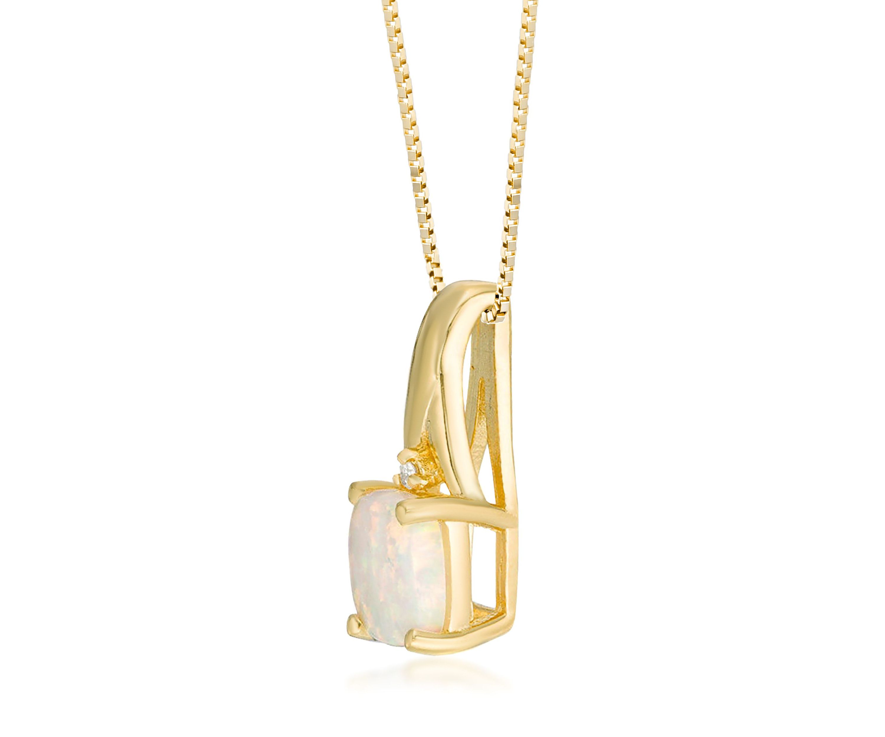 Lab Created 0.65 ct. t.w. Lab-created Opal and Diamond Accent Pendant Necklace in Gold Plated Sterling Silver