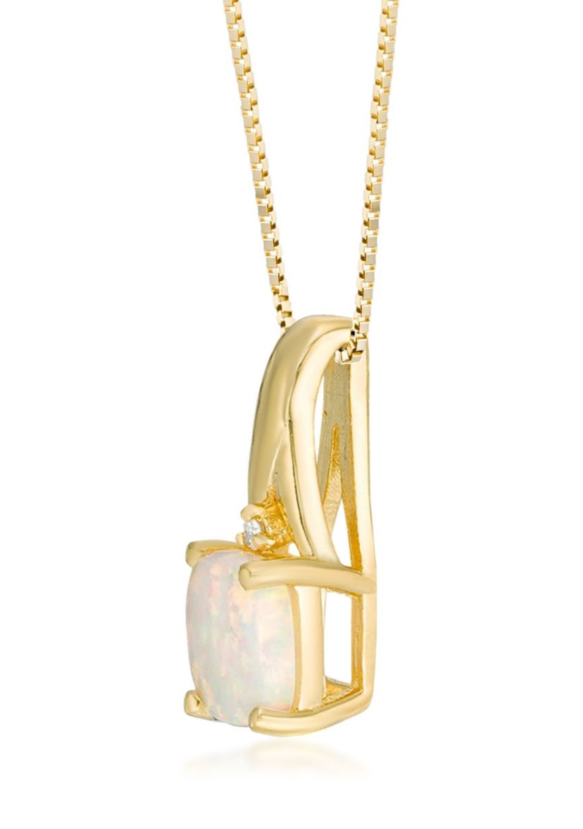 Lab Created 0.65 ct. t.w. Lab-created Opal and Diamond Accent Pendant Necklace in Gold Plated Sterling Silver
