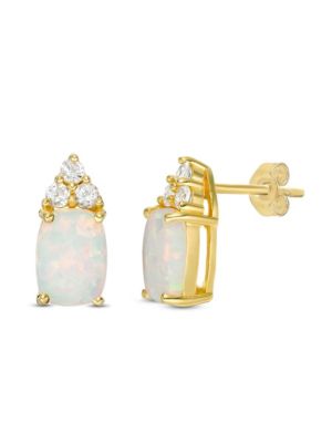 Gemminded Lab Created 1.8 ct. t.w. Lab-created Opal and 1/4 ct. t.w. White Topaz Earrings in Gold Plated Sterling Silver