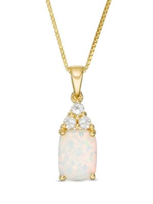 Gemminded Lab Created 1.2 ct. t.w. Lab-created Opal and 1/8 ct. t.w. White Topaz Pendant Necklace in Gold Plated Sterling Silver