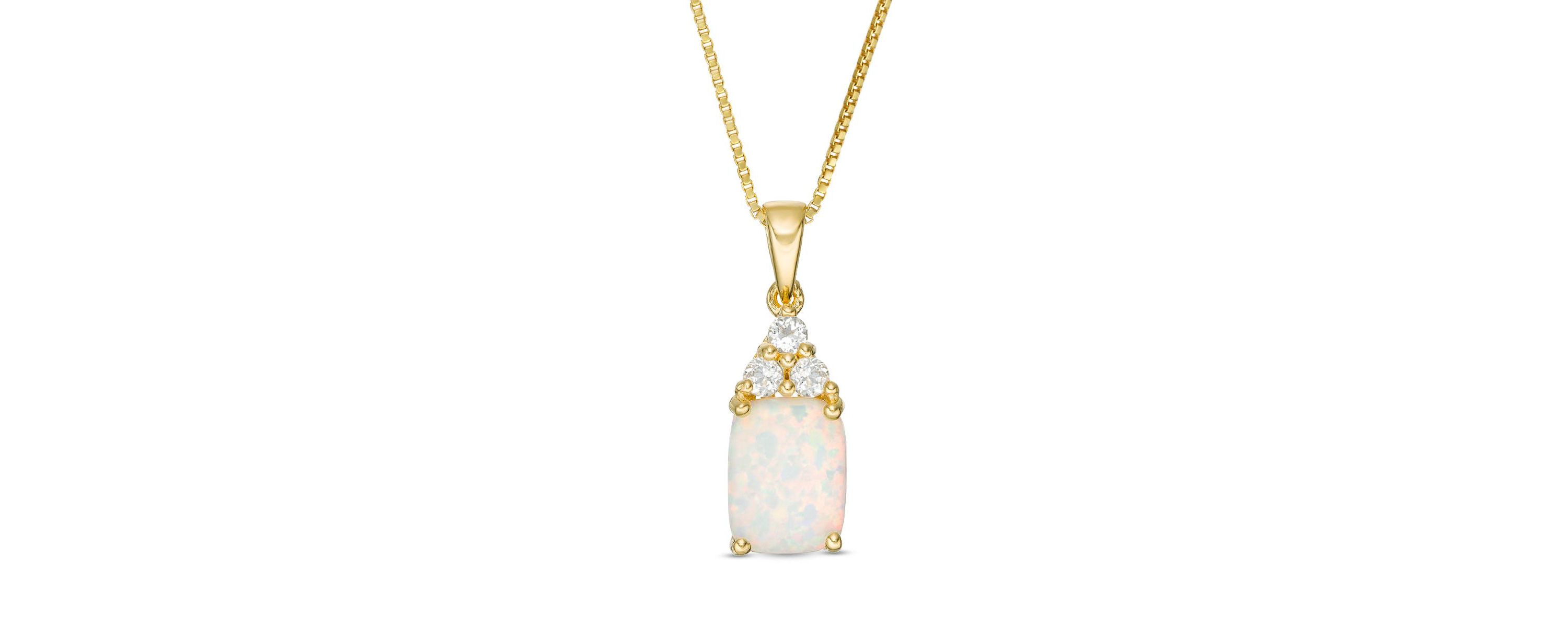 Lab Created 1.2 ct. t.w. Lab-created Opal and 1/8 ct. t.w. White Topaz Pendant Necklace in Gold Plated Sterling Silver