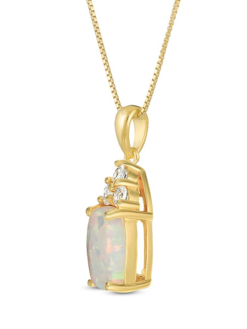 Lab Created 1.2 ct. t.w. Lab-created Opal and 1/8 ct. t.w. White Topaz Pendant Necklace in Gold Plated Sterling Silver
