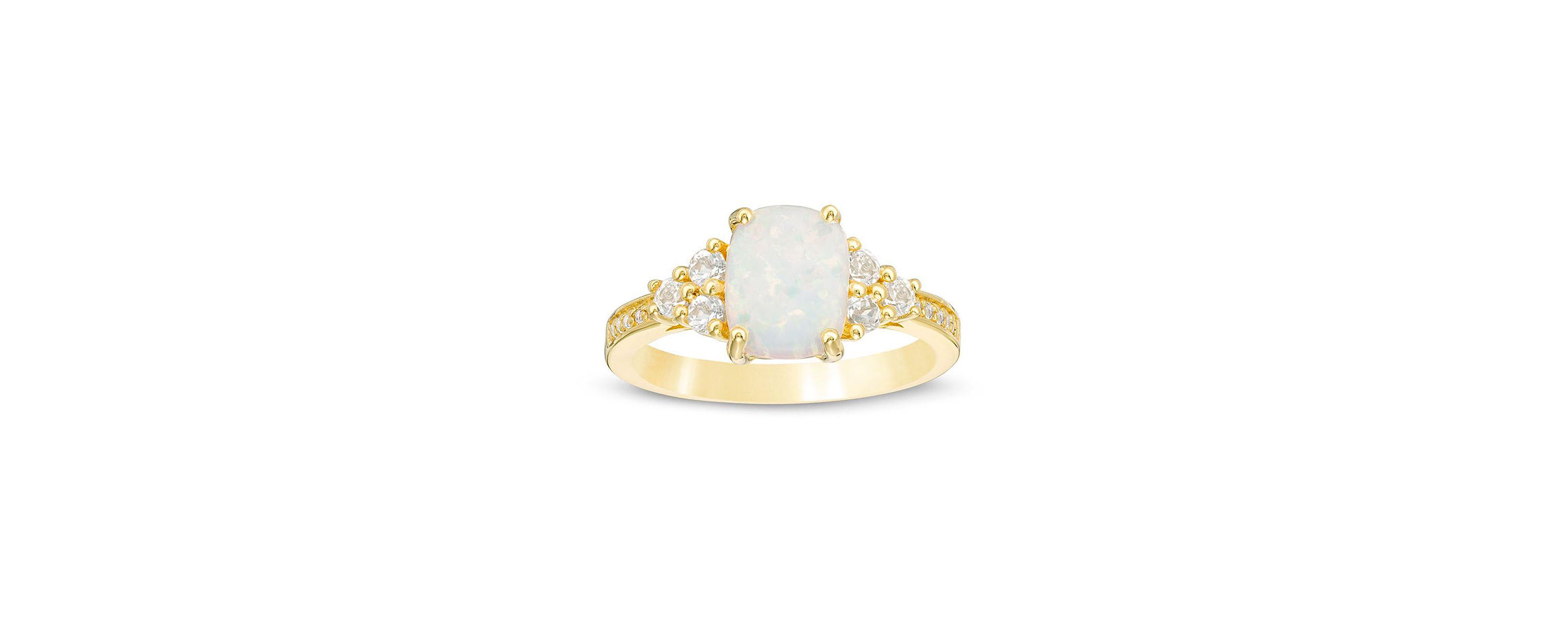Lab Created 1.2 ct. t.w. Lab-created Opal and 1/4 ct. t.w. White Topaz Ring in Gold Plated Sterling Silver