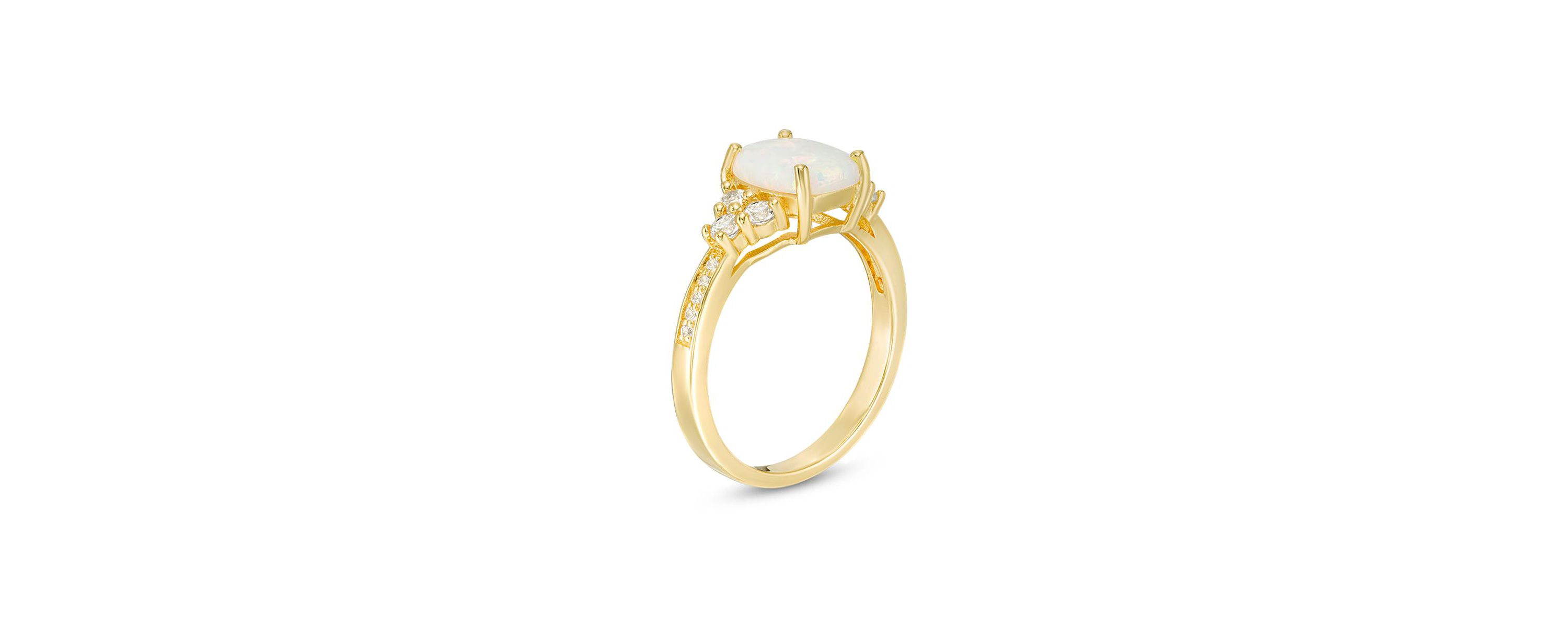 Lab Created 1.2 ct. t.w. Lab-created Opal and 1/4 ct. t.w. White Topaz Ring in Gold Plated Sterling Silver