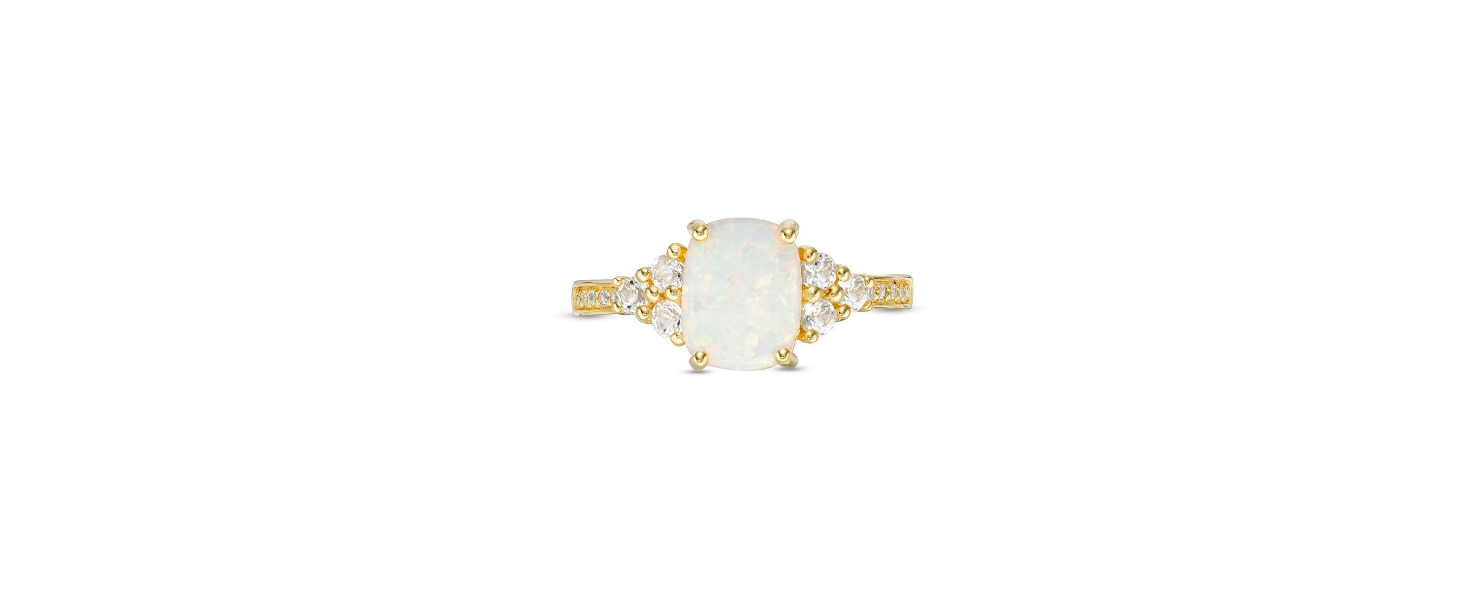 Lab Created 1.2 ct. t.w. Lab-created Opal and 1/4 ct. t.w. White Topaz Ring in Gold Plated Sterling Silver