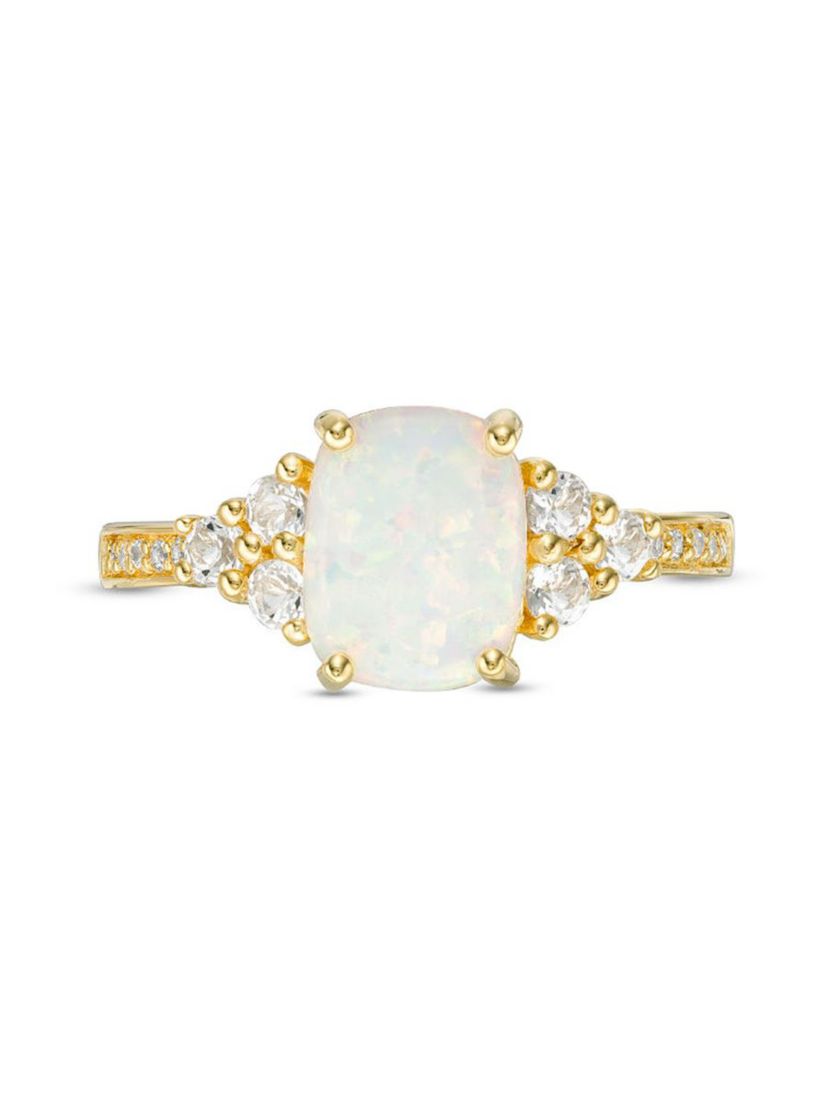 Lab Created 1.2 ct. t.w. Lab-created Opal and 1/4 ct. t.w. White Topaz Ring in Gold Plated Sterling Silver