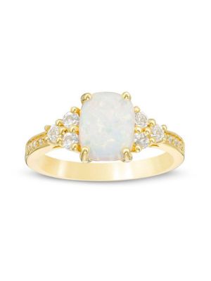 Gemminded Lab Created 1.2 ct. t.w. Lab-created Opal and 1/4 ct. t.w. White Topaz Ring in Gold Plated Sterling Silver, 7