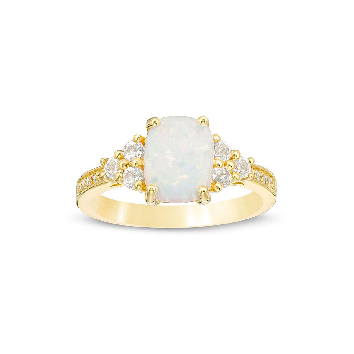 Lab Created 1.2 ct. t.w. Lab-created Opal and 1/4 ct. t.w. White Topaz Ring in Gold Plated Sterling Silver