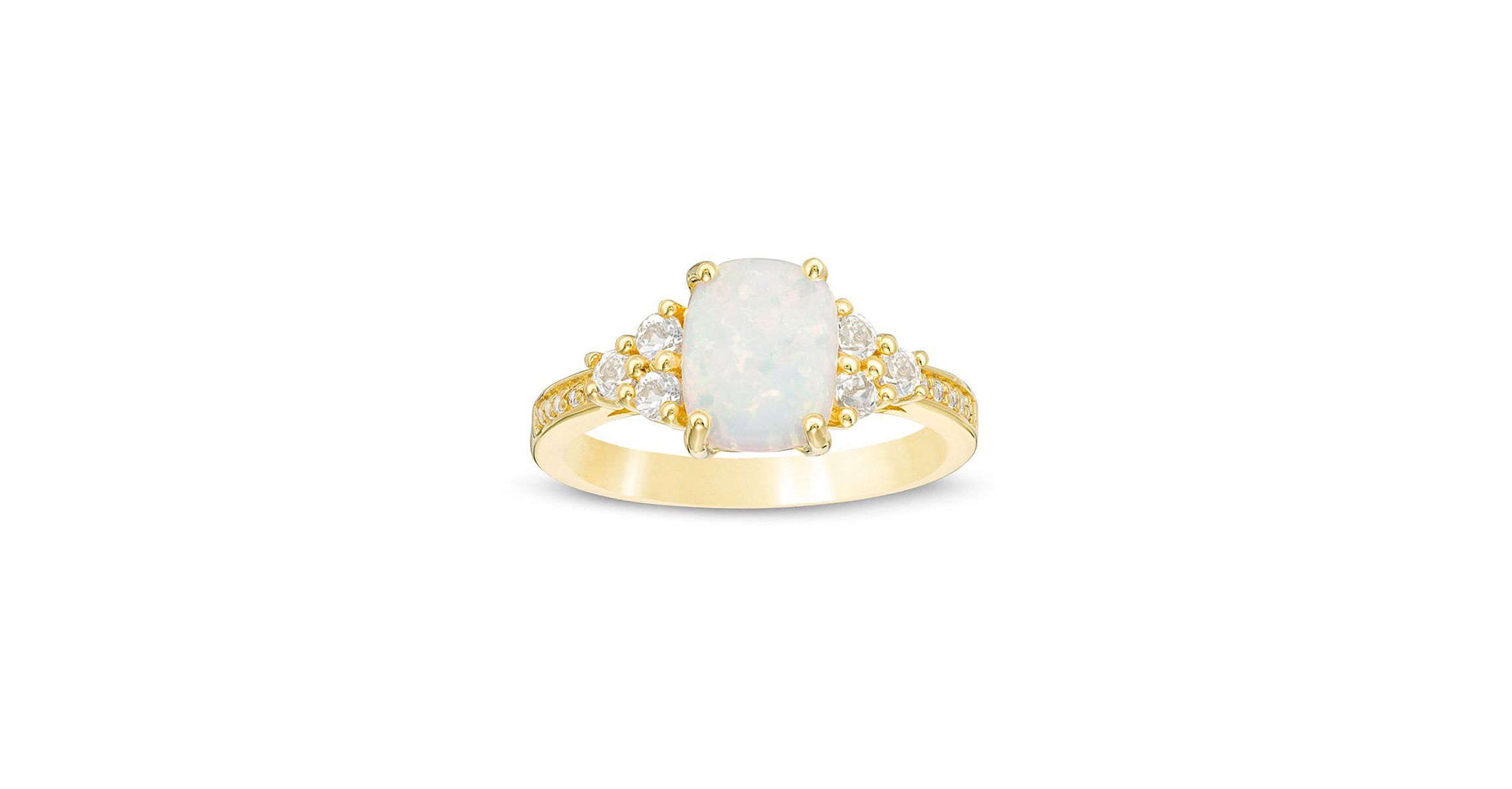 Lab Created 1.2 ct. t.w. Lab-created Opal and 1/4 ct. t.w. White Topaz Ring in Gold Plated Sterling Silver