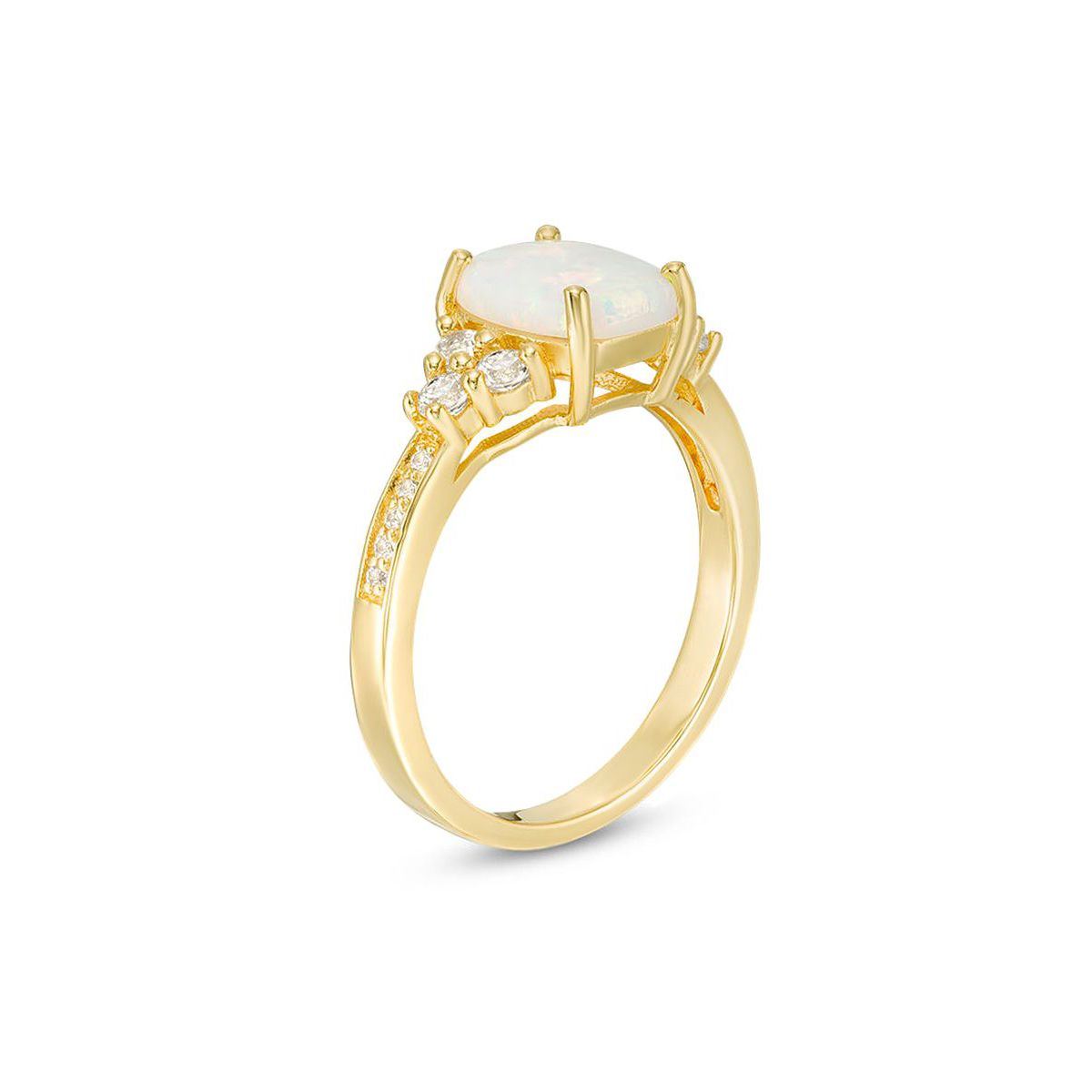Lab Created 1.2 ct. t.w. Lab-created Opal and 1/4 ct. t.w. White Topaz Ring in Gold Plated Sterling Silver