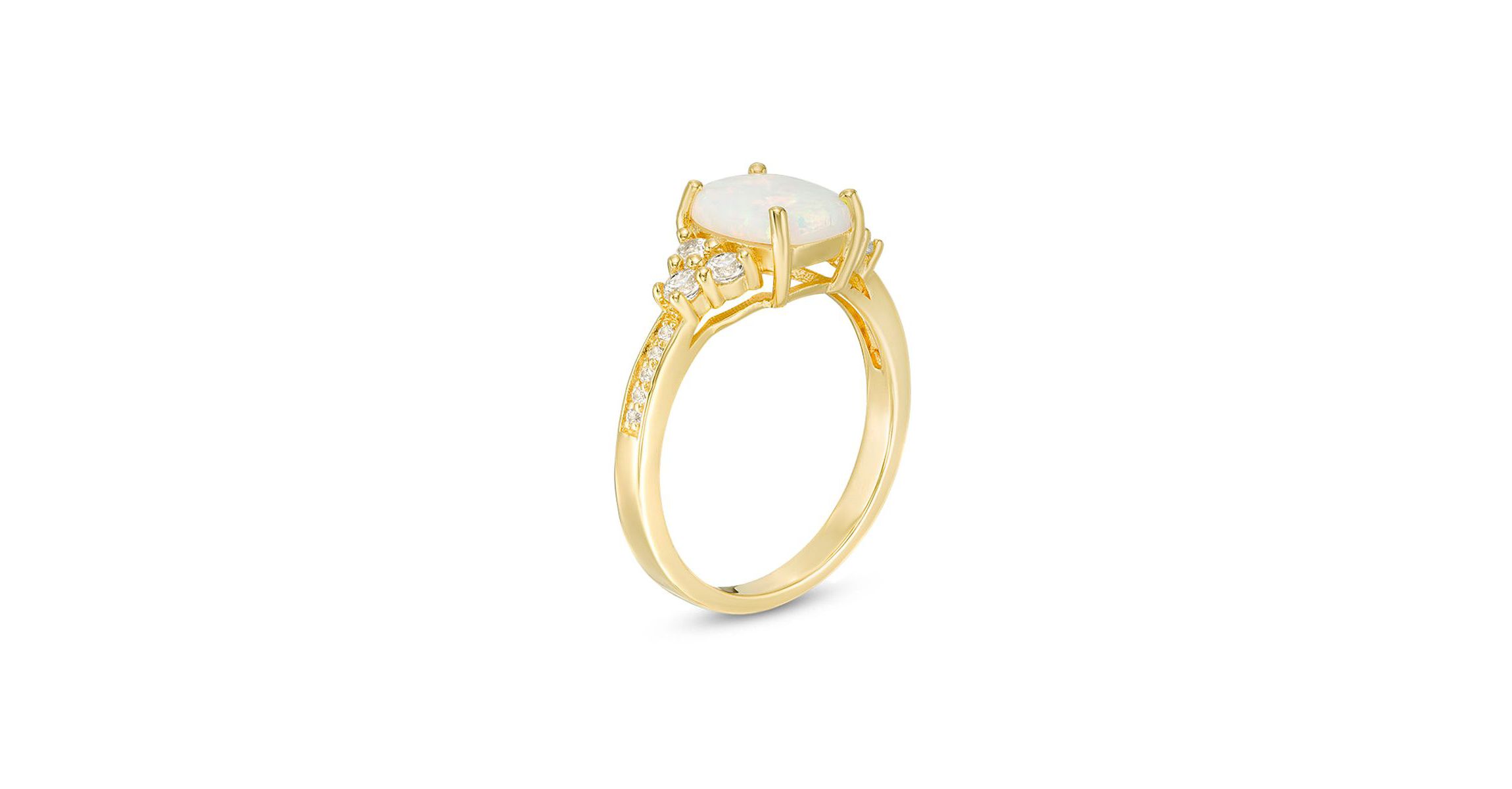 Lab Created 1.2 ct. t.w. Lab-created Opal and 1/4 ct. t.w. White Topaz Ring in Gold Plated Sterling Silver