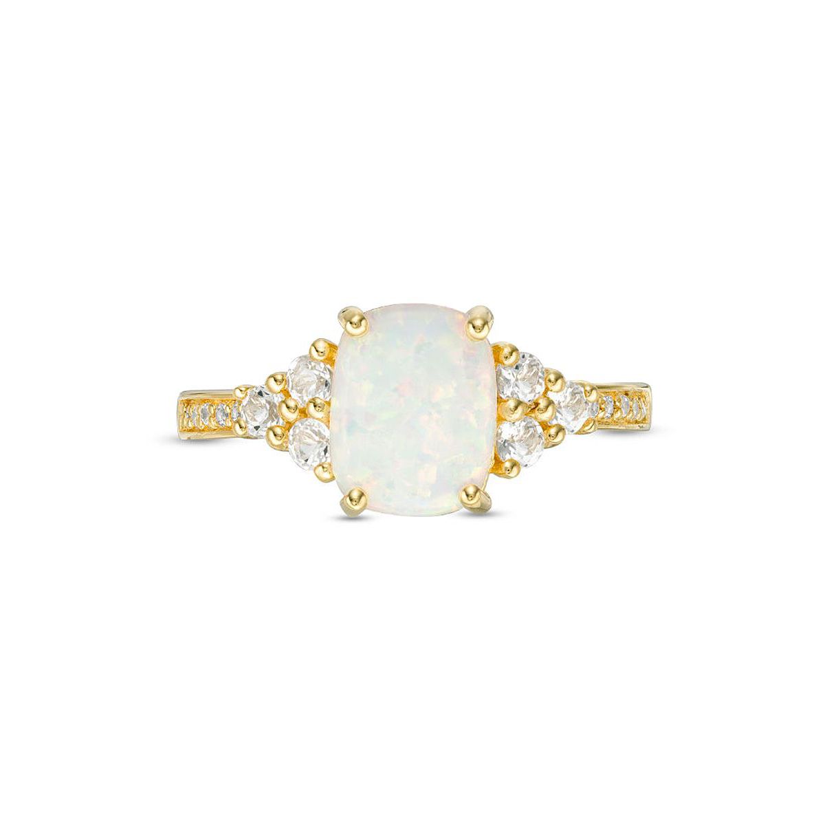 Lab Created 1.2 ct. t.w. Lab-created Opal and 1/4 ct. t.w. White Topaz Ring in Gold Plated Sterling Silver