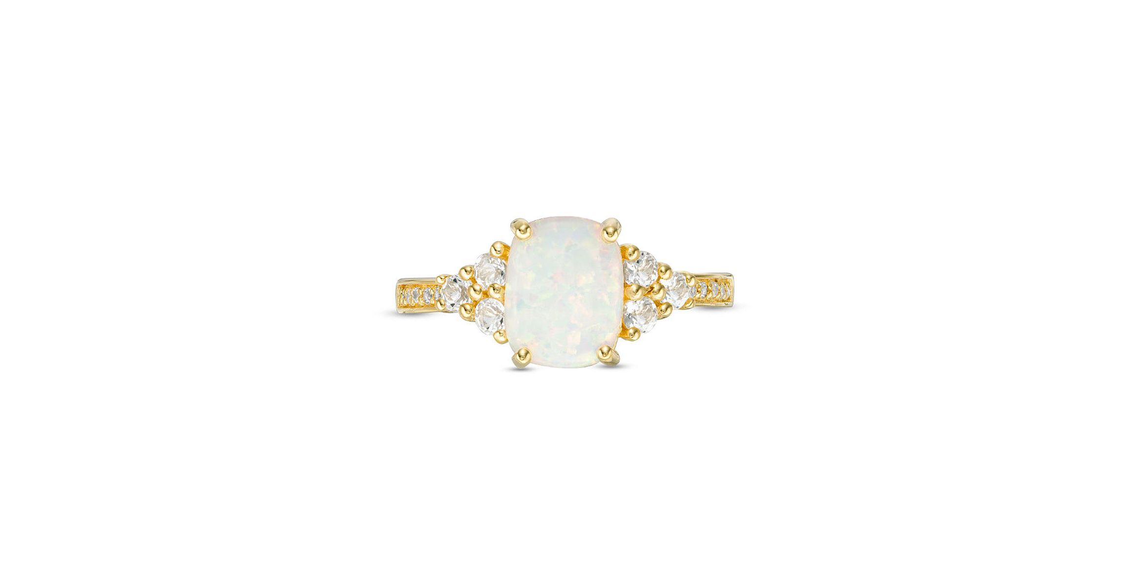 Lab Created 1.2 ct. t.w. Lab-created Opal and 1/4 ct. t.w. White Topaz Ring in Gold Plated Sterling Silver