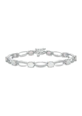 Belk & Co Lab Created 4.5 Ct. T.w. Created Opal And 1/10 Ct. Tdw Diamond Bracelet In Sterling Silver