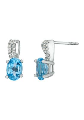 Gemminded 1.0 ct. t.w. Blue Topaz and 0.08 ct. t. w.Diamond Earrings in 10K White Gold