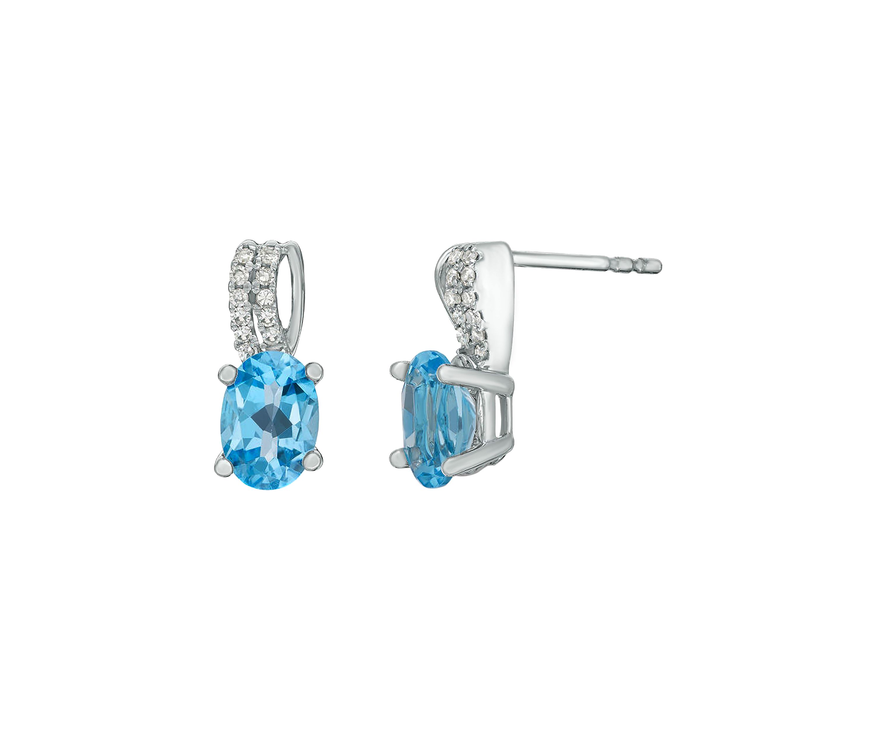1.0 ct. t.w. Blue Topaz and  0.08 ct. t. w.Diamond Earrings in 10K White Gold
