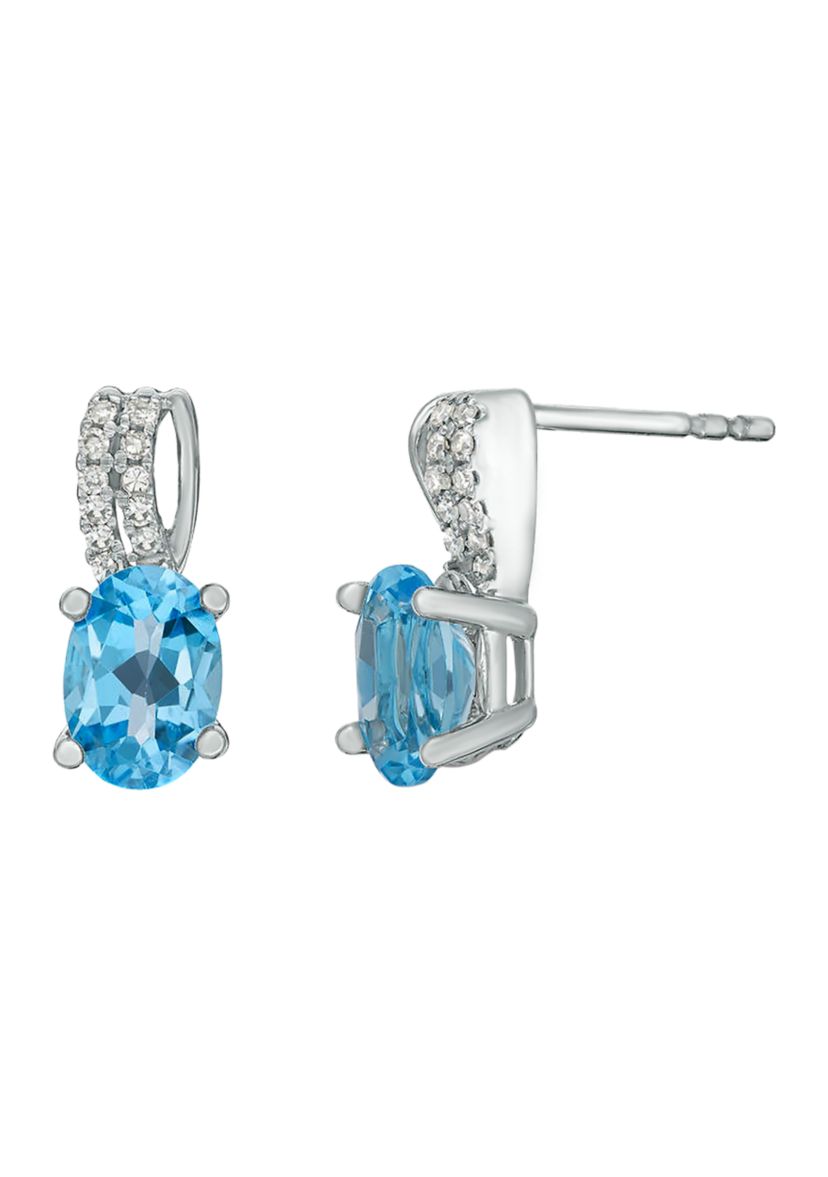 1.0 ct. t.w. Blue Topaz and  0.08 ct. t. w.Diamond Earrings in 10K White Gold