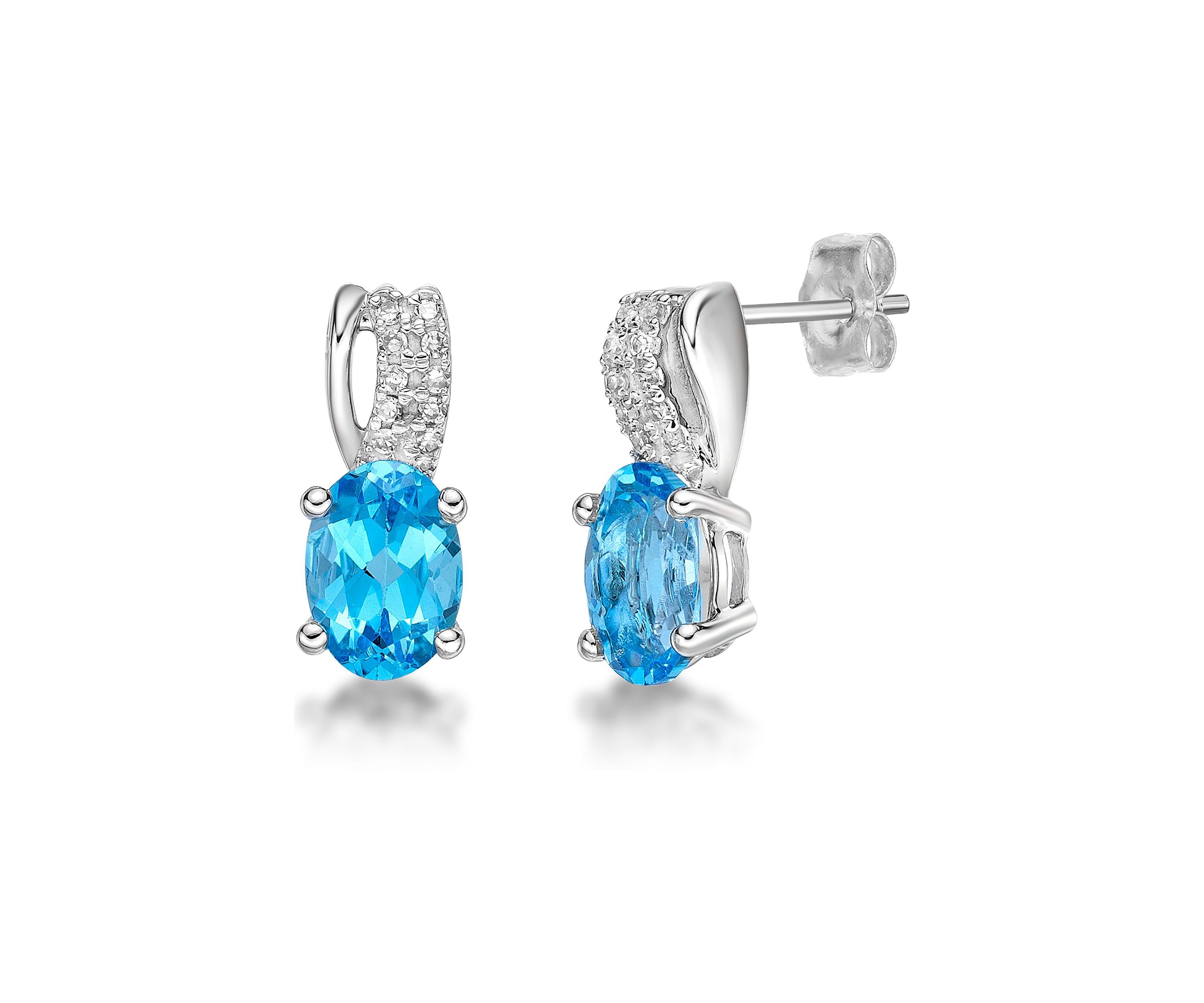 1.0 ct. t.w. Blue Topaz and  0.08 ct. t. w.Diamond Earrings in 10K White Gold