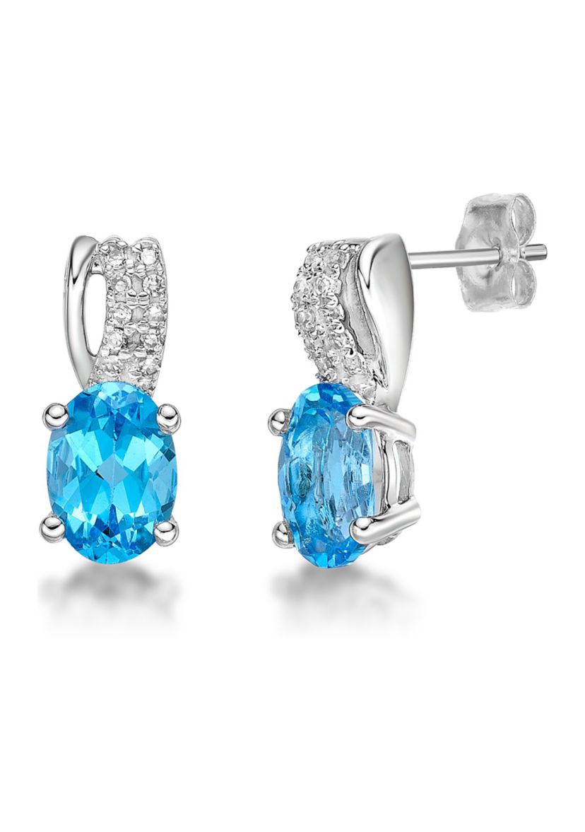 1.0 ct. t.w. Blue Topaz and  0.08 ct. t. w.Diamond Earrings in 10K White Gold