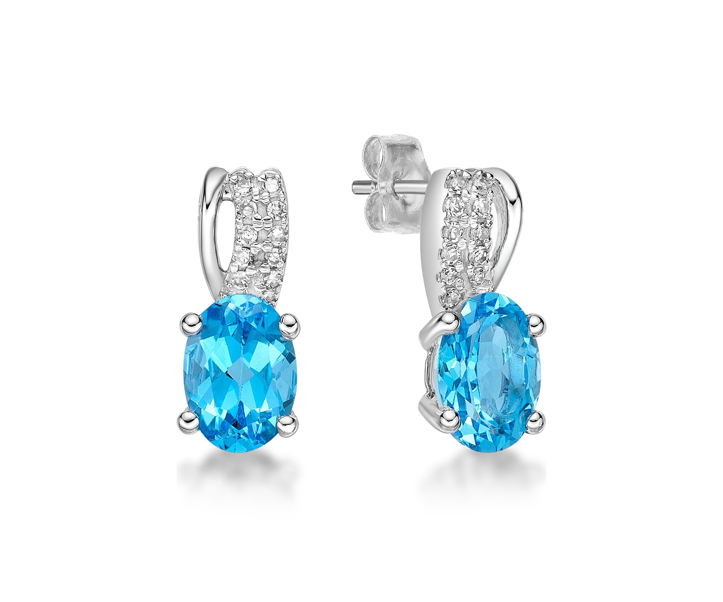 1.0 ct. t.w. Blue Topaz and  0.08 ct. t. w.Diamond Earrings in 10K White Gold