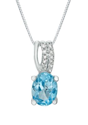 Belk & Co 1.6 Ct. T.w. Blue Topaz And 1/10 Ct. T.w. Diamond Pendant Necklace